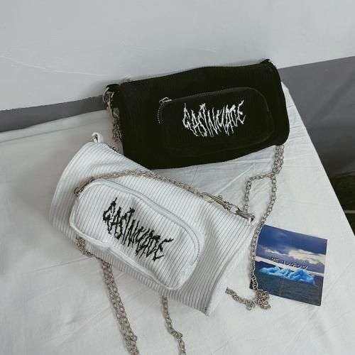 ロゴxチェーン コーデュロイミニバッグ WHITE