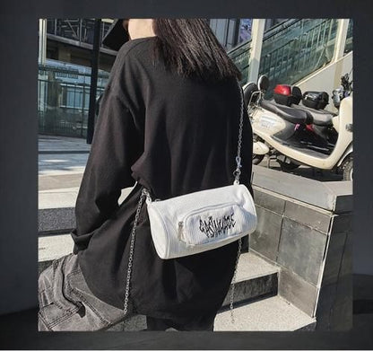 ロゴxチェーン コーデュロイミニバッグ WHITE