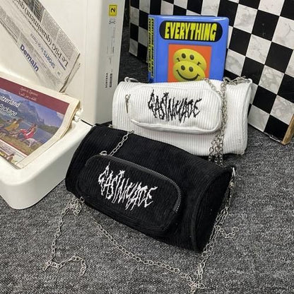 ロゴxチェーン コーデュロイミニバッグ WHITE