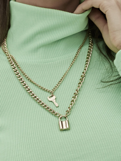 Lock & Key Charm Layered Chain ネックレス GOLD