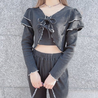 Rib Cardigan Tops Black - YOUAREMYPOISON