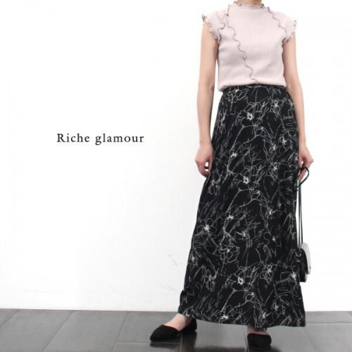 フラワープリント ストレートマキシスカート BLACK