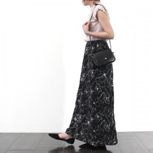 フラワープリント ストレートマキシスカート BLACK