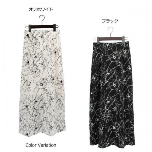 フラワープリント ストレートマキシスカート BLACK