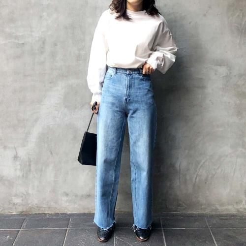 デニムストレートパンツ Bleach Blue