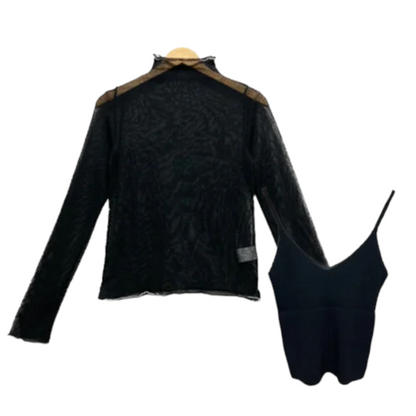 Sheer Top And Camisole Set Black - YOUAREMYPOISON