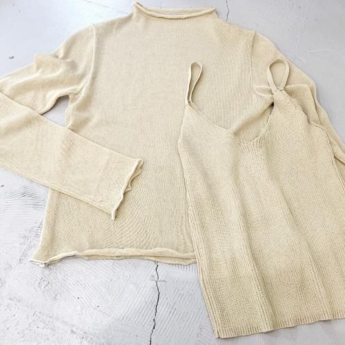 ローボトルネックシアーニット & キャミセット BLACK