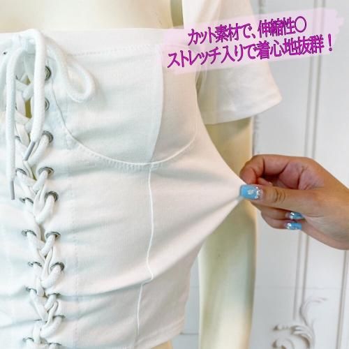 編み上げ 半袖Tシャツ BLACK