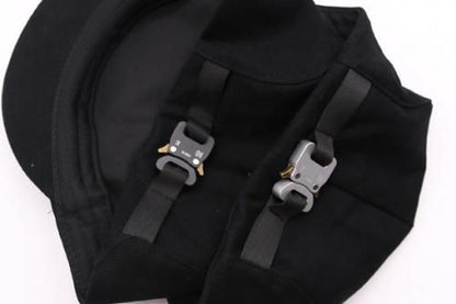 メタルバックル付 ハンチング ハット BLACK