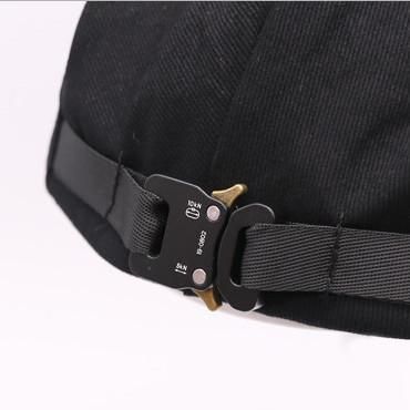 メタルバックル付 ハンチング ハット BLACK