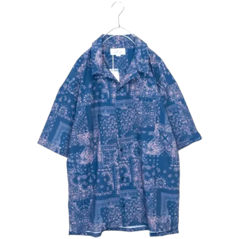 All-over print drop shoulder open collar shirt Bandana Blue