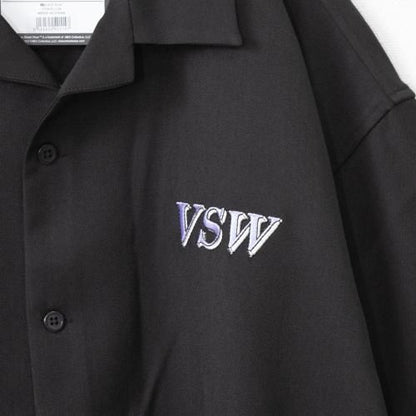 VISION STREET WEAR ロゴ刺繍開襟シャツ BLACK