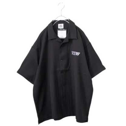 VISION STREET WEAR ロゴ刺繍開襟シャツ BLACK