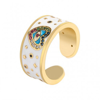 Rhinestone Heart Eye Ring WHITE