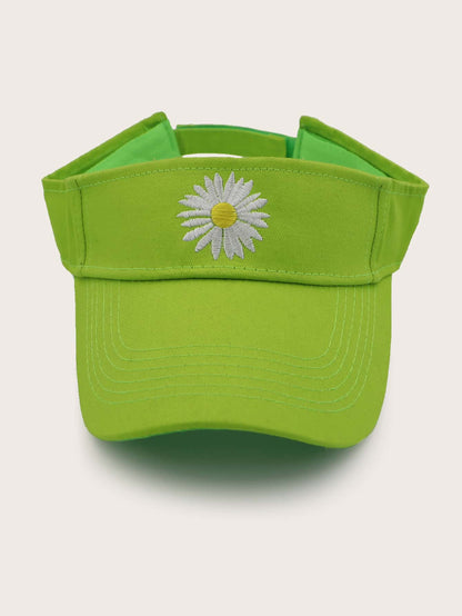 Daisy Embroidery Visor Hat GREEN Green