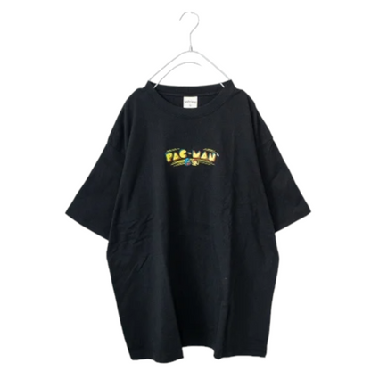 パックマン 公式 レトロロゴ刺繍 半袖Tシャツ BLACK