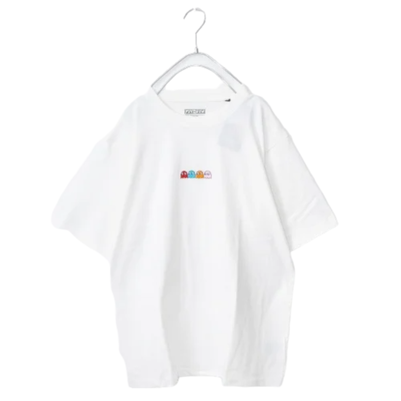 Pac-Man Official Ghost Embroidery Short Sleeve T-Shirt WHITE