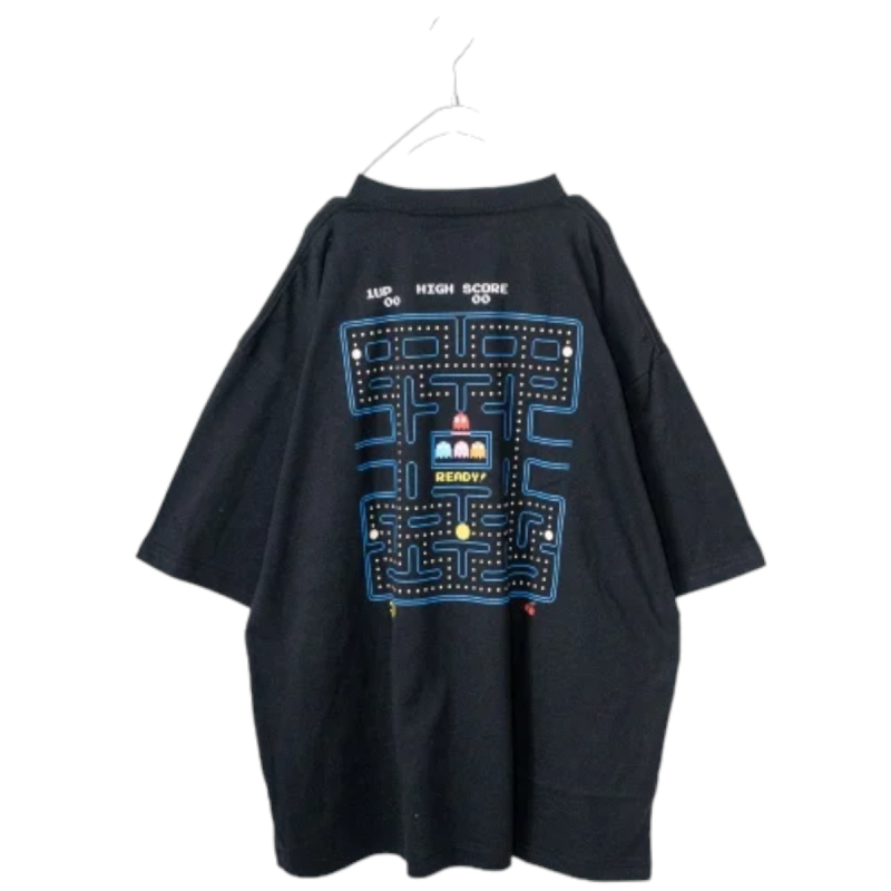 Pac-Man Official Labyrinth Print Short Sleeve Oversized T-Shirt BLACK