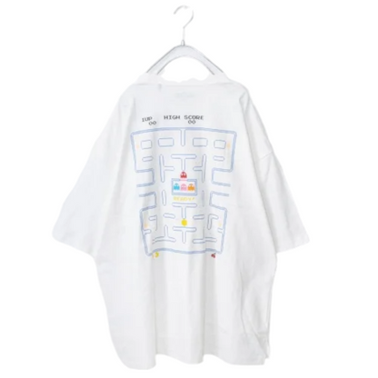 パックマン 公式 迷図プリント 半袖 オーバーサイズ Tシャツ WHITE