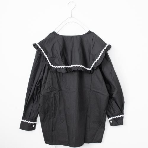 BIG襟デザイン 長袖シャツ BLACK