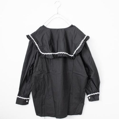 BIG襟デザイン 長袖シャツ BLACK