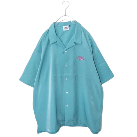 VISION STREET WEAR サークルロゴ刺繍 開襟半袖シャツ Mint Blue