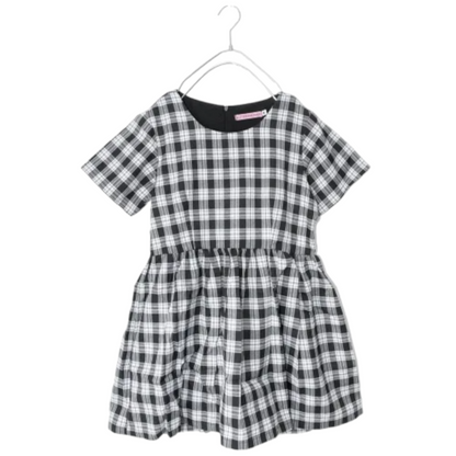 Glitters For Dinner Black & Grey Tartan Baby Doll Dress Black - YOUAREMYPOISON