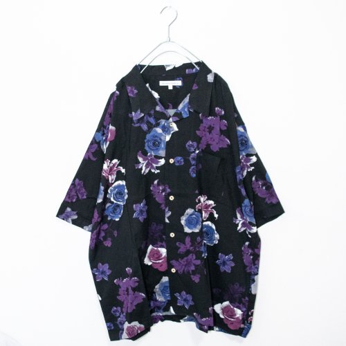 DARK ROSE open-collar aloha short-sleeve shirt, NAVY