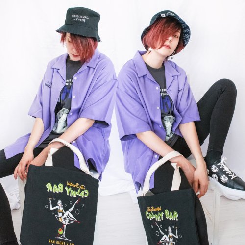 VISION STREET WEAR Tape Embroidery Open Collar S/S Shirt (Purple) - YOU ARE MY POISON