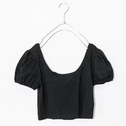 レースアップデザイン 半袖Tシャツ BLACK