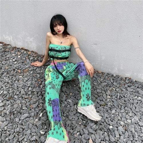 バンダナ柄 チューブトップ パンツセットアップ GREEN グリーン 緑 MS_P