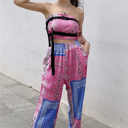 バンダナ柄 チューブトップ パンツセットアップ GREEN グリーン 緑 MS_P