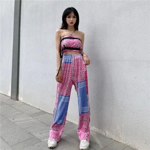 バンダナ柄 チューブトップ パンツセットアップ PINK MS_P