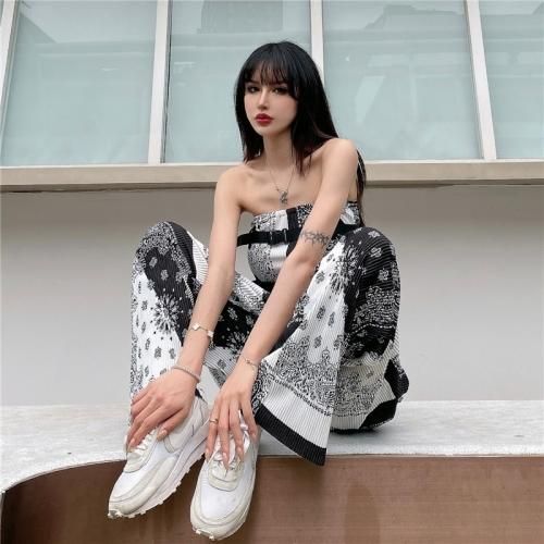 バンダナ柄 チューブトップ パンツセットアップ Black/White MS_P
