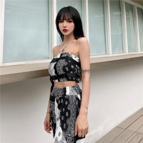 バンダナ柄 チューブトップ パンツセットアップ Black/White MS_P