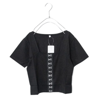 フロントホック 半袖Tシャツ BLACK