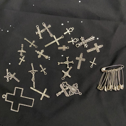 クロス 安全ピン 装飾 バケットハット BLACK