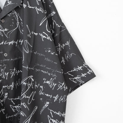 メンズ オープンカラー 総柄プリント ビッグシルエット 半袖シャツ BLACK