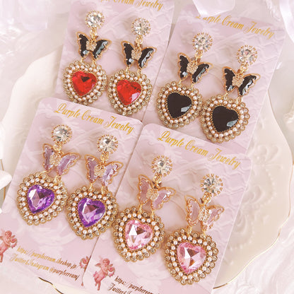 Purple Cream Butterfly Heart Earrings P1291