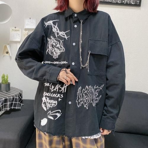 シンボル刺繍 長袖シャツ BLACK