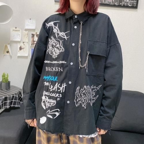 シンボル刺繍 長袖シャツ BLACK