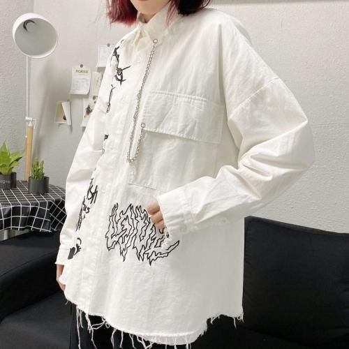 シンボル刺繍 長袖シャツ WHITE