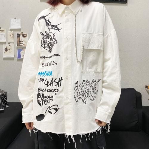 シンボル刺繍 長袖シャツ WHITE