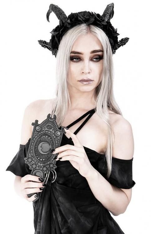 Restyle Fortune Teller Mirror with Crescent and zodiac signs BLACK