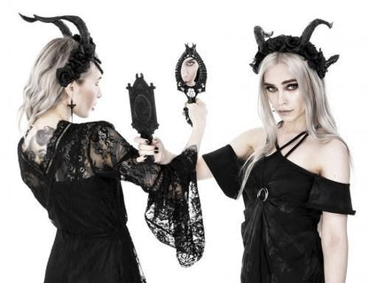 Restyle Fortune Teller Mirror with Crescent and zodiac signs BLACK