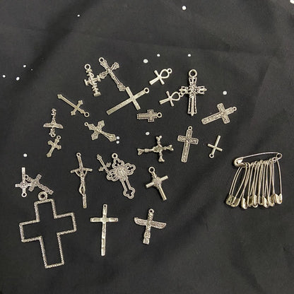 クロス 安全ピン 装飾 バケットハット BLACK