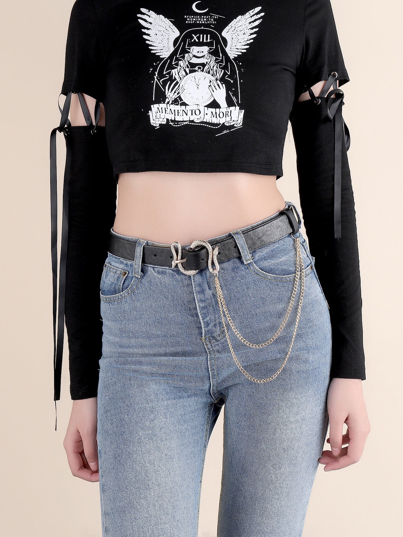 Rhinestone snake chain belt BLACK