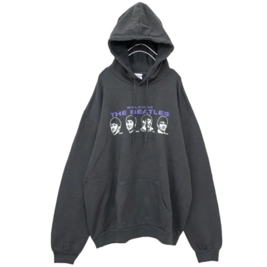 THE BEATLES Ticket Print Pullover Hoodie CHARCOAL