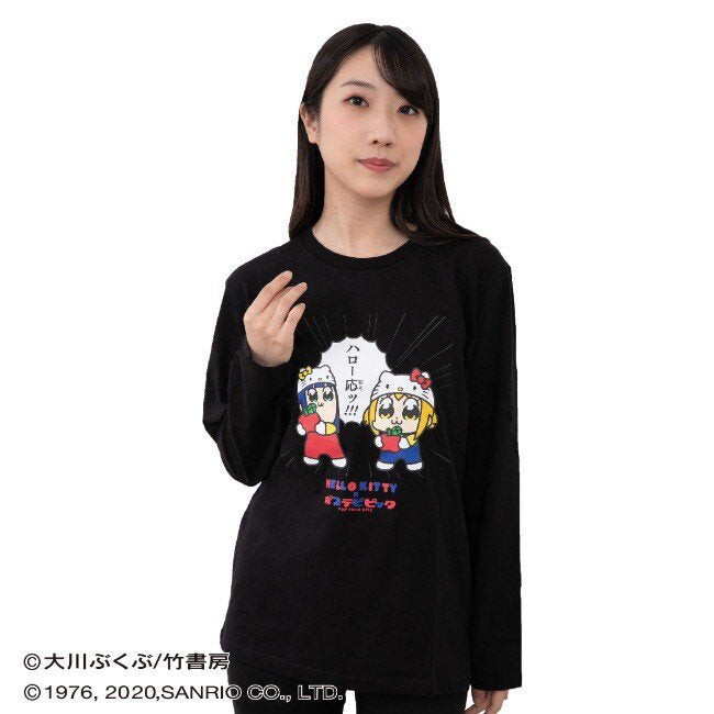 Sanrio x Pop Team Epic Hello Kitty Long Sleeve T-Shirt BLACK