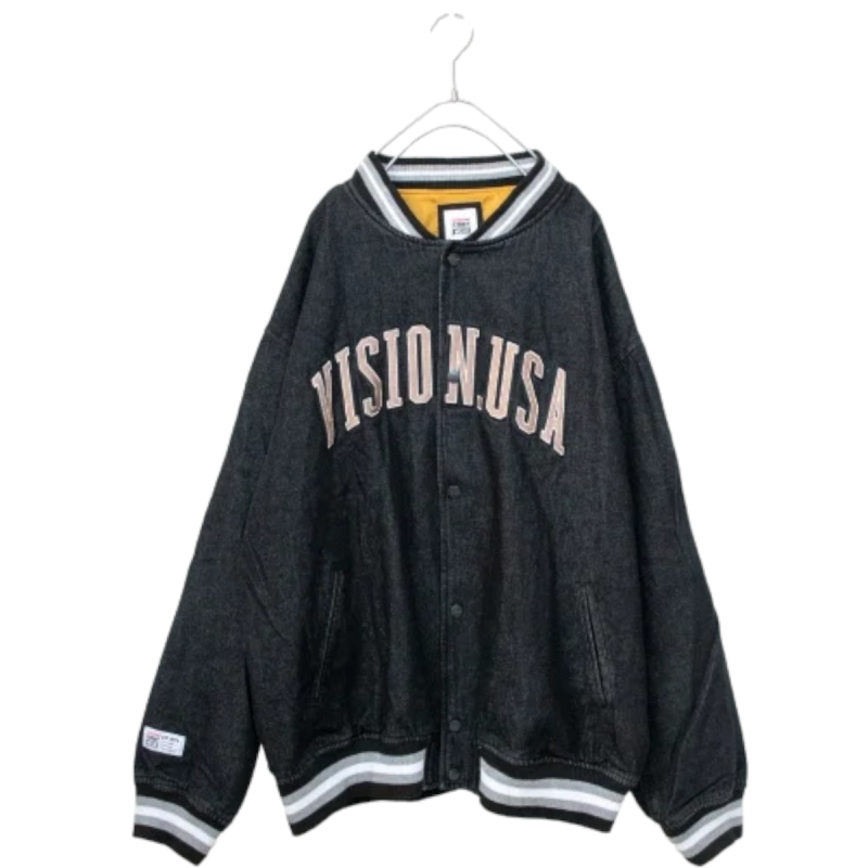 VISION STREET WEAR College Logo Embroidery Denim Stadium Jacket - YOU ARE MY POISON